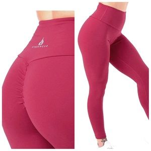 🍒Ryderwear High Waisted Scrunch Bum Burgundy Workout Gym Fitness Leggings
